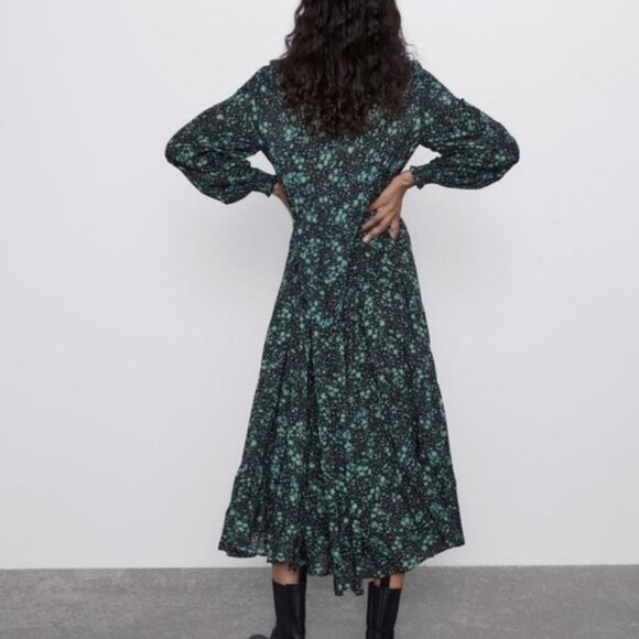 ZARA THE ANGEL DRESS FLORAL MIDI IN GREEN/BLACK Sz. XS - Picture 4 of 6